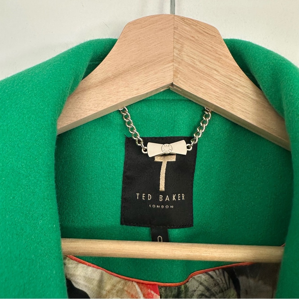 Ted Baker Womens 0 Sz XS Green Wool Cashmere Blend Wrap Coat - Picture 5 of 7